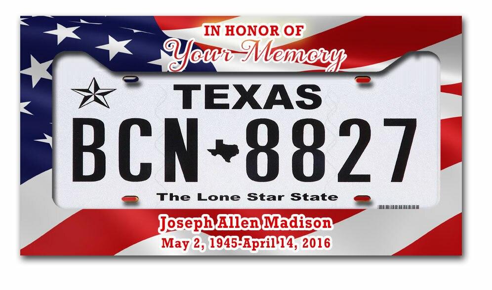 US Flag Custom In Loving Memory License Plate Frame - Celebrate Prints
