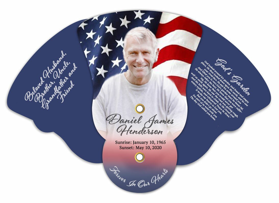 US Flag Memorial Custom Folding Hand Held Fan (Pack of 10) - Celebrate Prints
