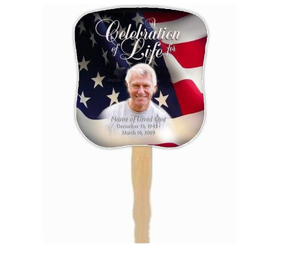 US Flag Memorial Fan With Wooden Handle (Pack Of 10) - Celebrate Prints