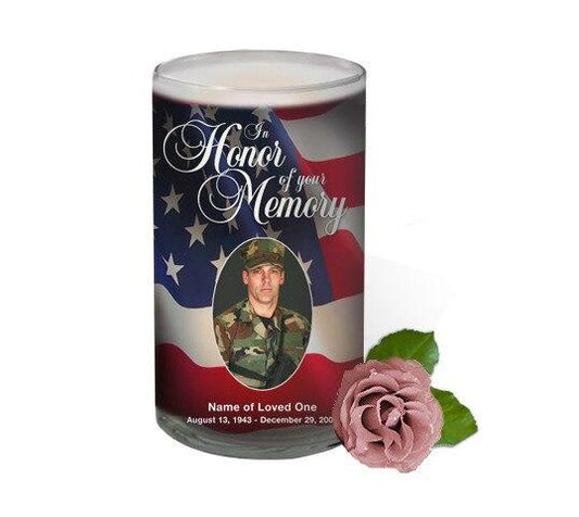 US Flag Personalized Glass Memorial Candle - Celebrate Prints