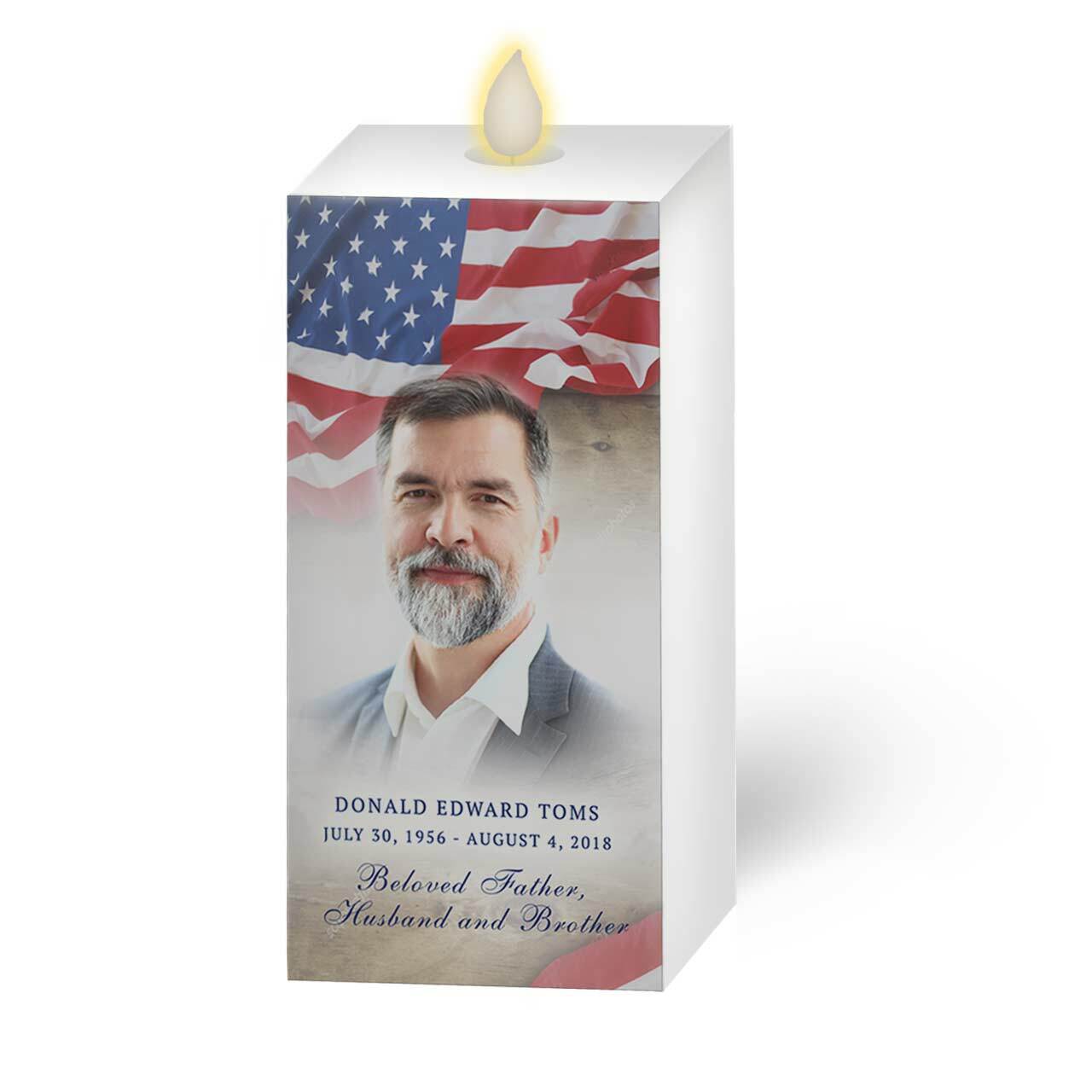 U.S. Flag Square Dancing Wick LED Memorial Candle - Celebrate Prints