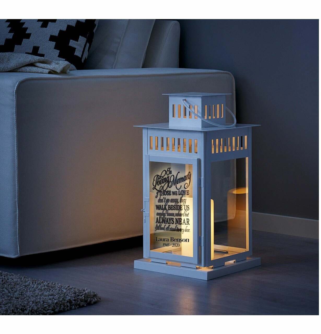 Walk Beside Us Memorial Lantern With Wax Candle - Celebrate Prints