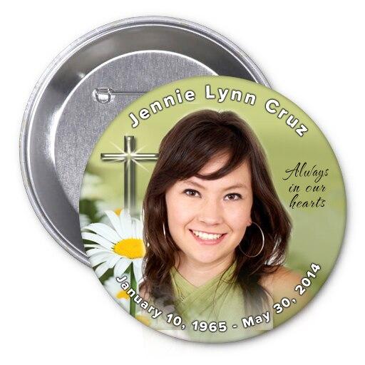 White Daisy Memorial Button Pin (Pack of 10) - Celebrate Prints