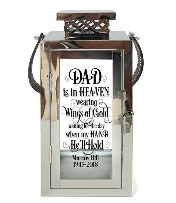 Wings of Gold Memorial Silver Lantern With Leather Handle - Celebrate Prints