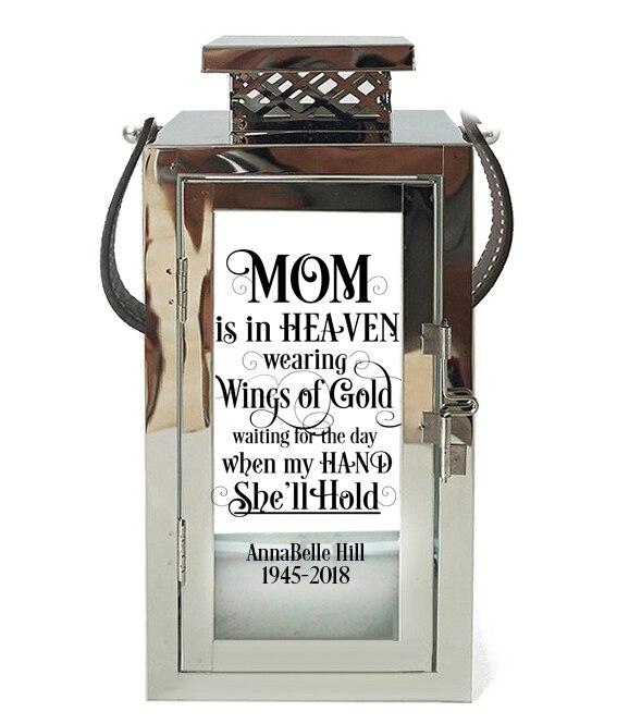Wings of Gold Memorial Silver Lantern With Leather Handle - Celebrate Prints